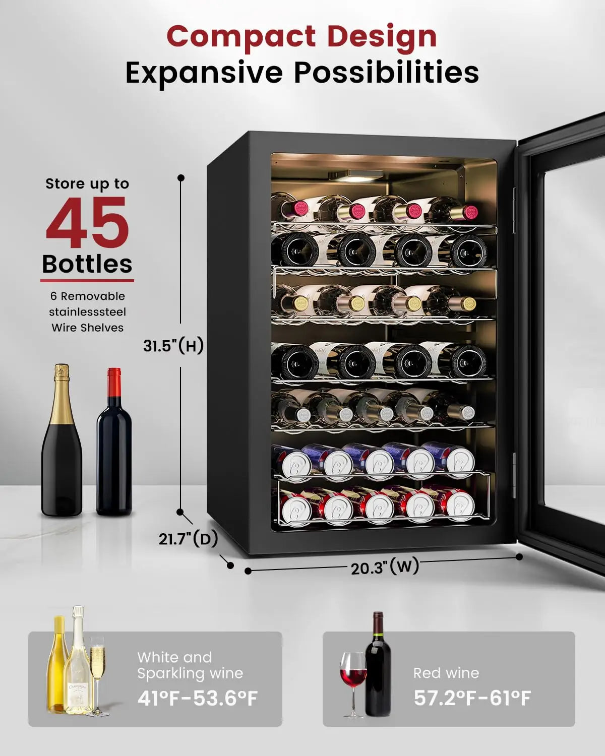 VOIDIAL Reserve™ 45-Bottle Wine Cooler